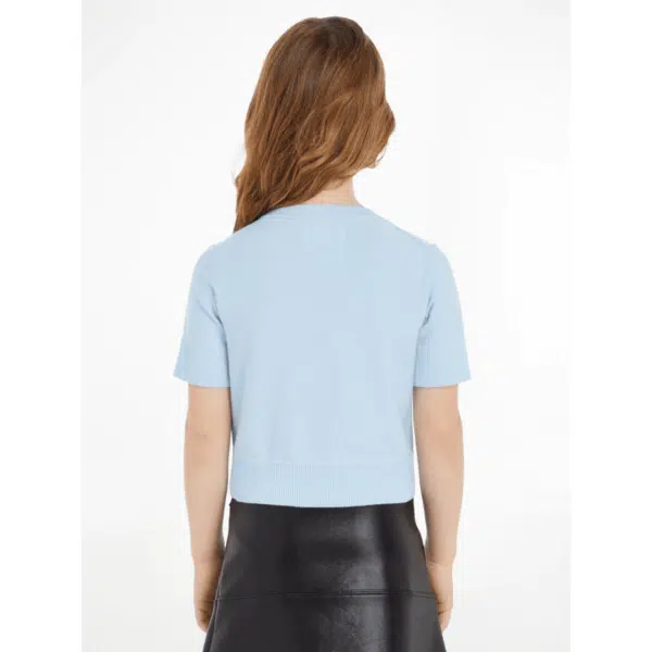 calvin klein jeans monogram girls pale blue sweater back view on model