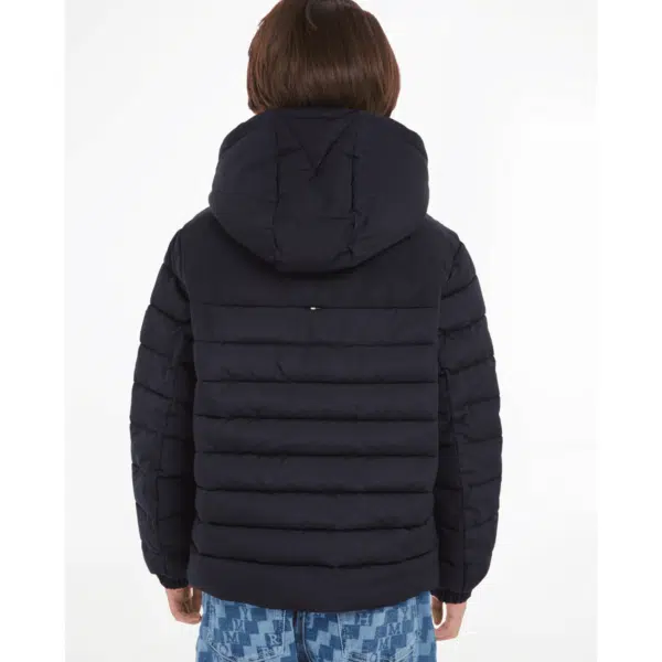 Tommy hilfiger boys new york black hooded jacket back view on model