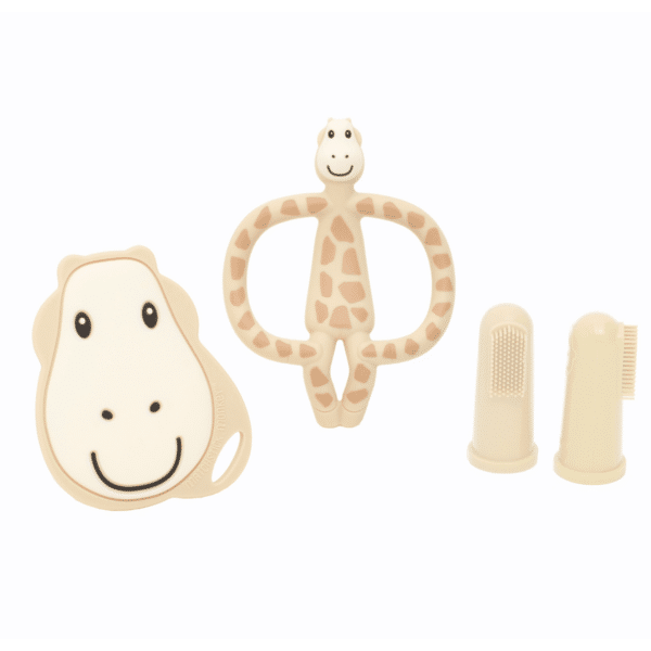 Teething Starter Set - includes Flat Face Teether, Monkey Teether & Silicone Finger Toothbrush (8)