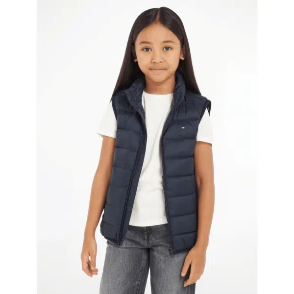 Tommy Hilfiger girls unisex black gilet on girl model front view