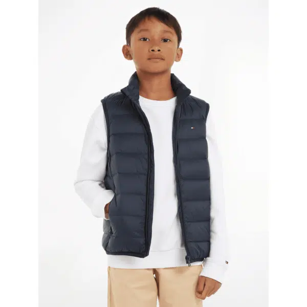 Tommy Hilfiger unisex black gilet on boy model front view