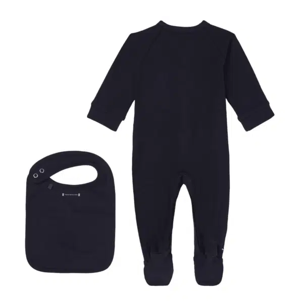 tommy hilfiger black baby onesie and bib back view