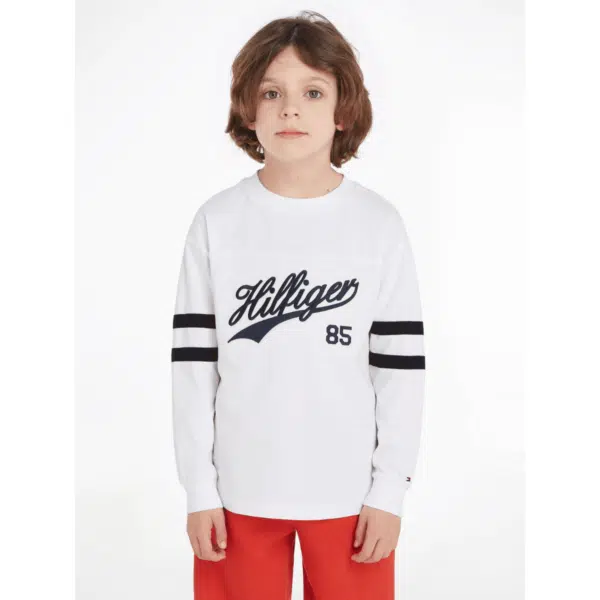 tommy hilfiger boys script long sleeved white tshirt