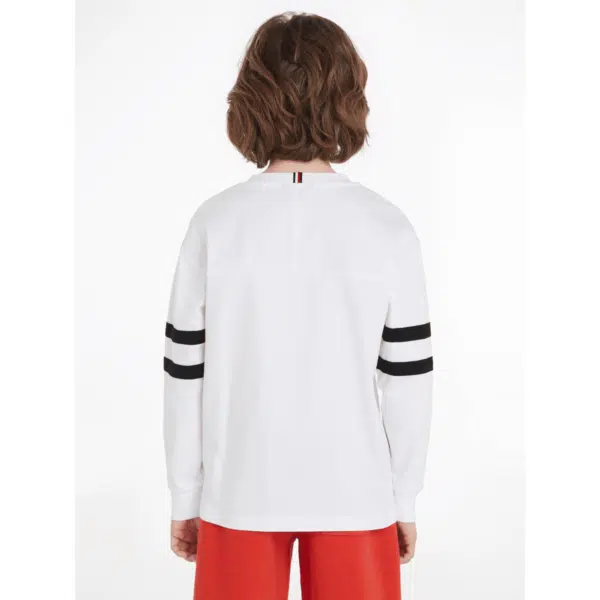 tommy hilfiger boys script long sleeved white tshirt flat lay