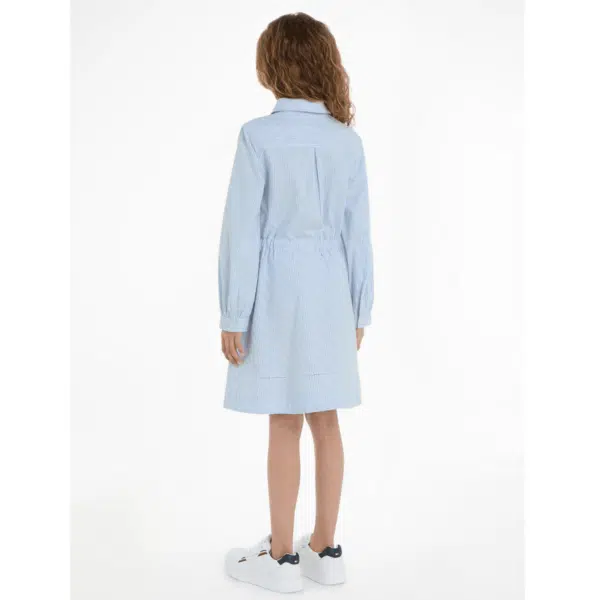 tommy hilfiger girls pale blue striped shirt dress back view on model