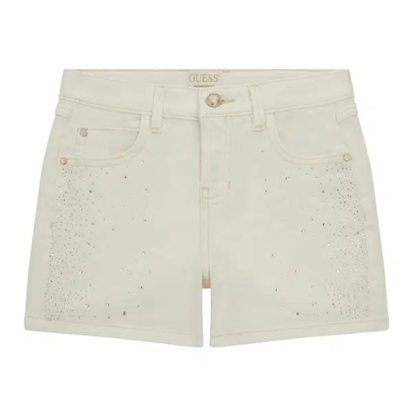 guess girls cream denim shorts front view