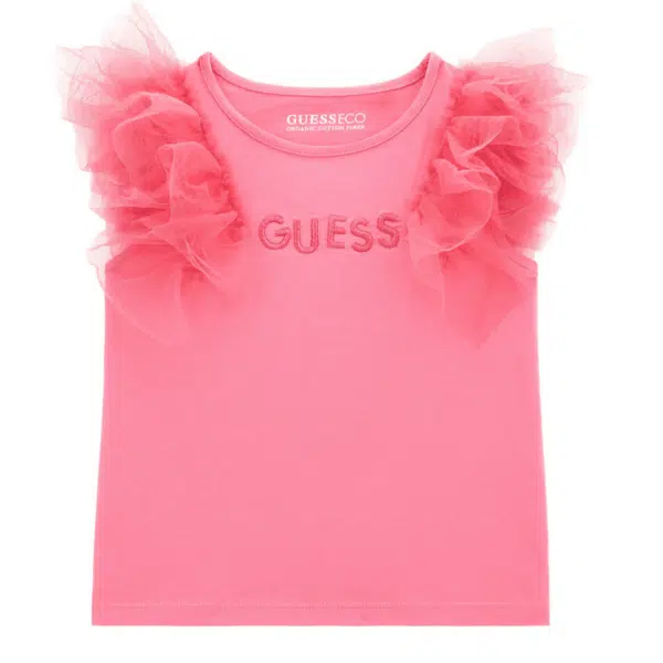 guess girls pink shirt with frilly sleeves