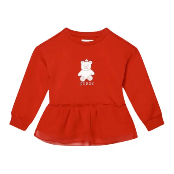 guess girls red active top with teddy bear design