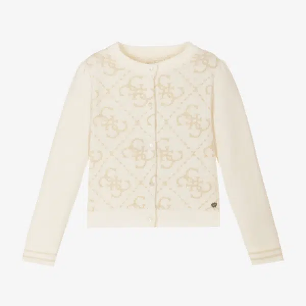 guess girls cream long sleeved cardigan