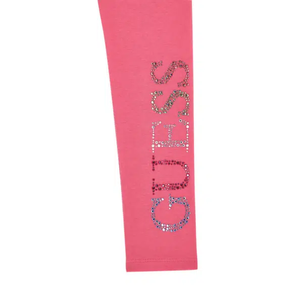 guess girls leggings close up of glittery logo