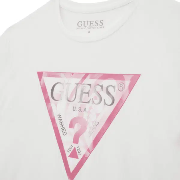 guess girls white tshirt with triangle question mark logo