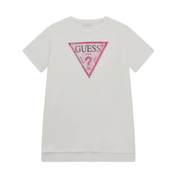 guess girls white tshirt with triangle question mark logo