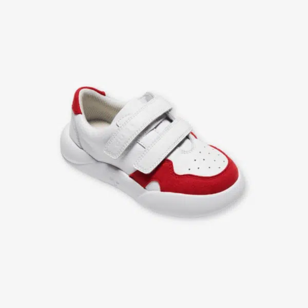 dubs childrens red and white eco-friendly trainers with velcro straps