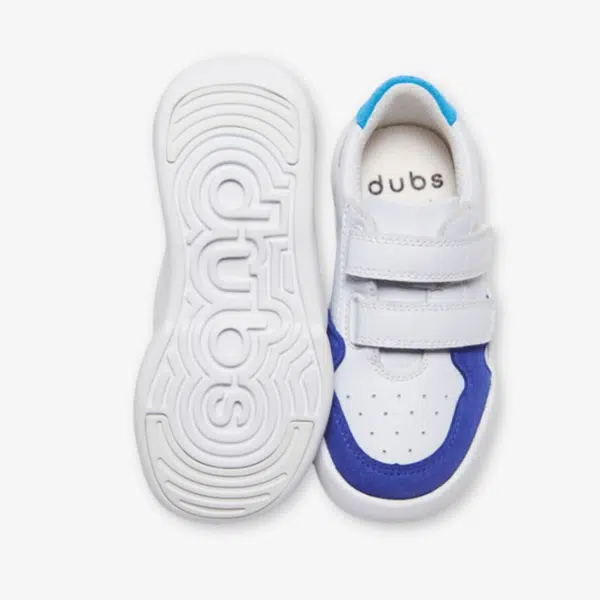 dubs childrens white and blue eco-friendly trainers with velcro straps