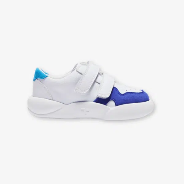 dubs childrens white and blue eco-friendly trainers with velcro straps