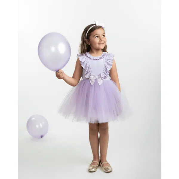 Caramelo Girls Ribbed Tulle Dress with Hairband