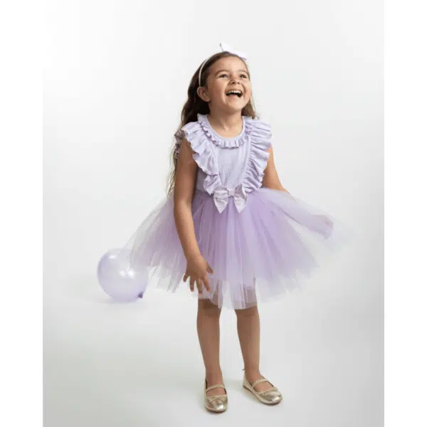 Caramelo Girls Ribbed Tulle Dress with Hairband - Image 5