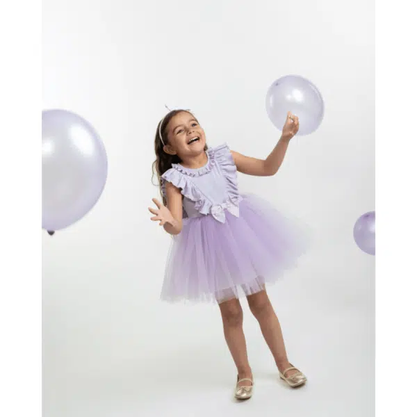 Caramelo Girls Ribbed Tulle Dress with Hairband - Image 4