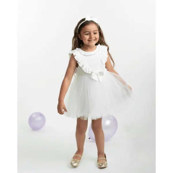 Caramelo Girls Ribbed Tulle Dress with Hairband - Image 2