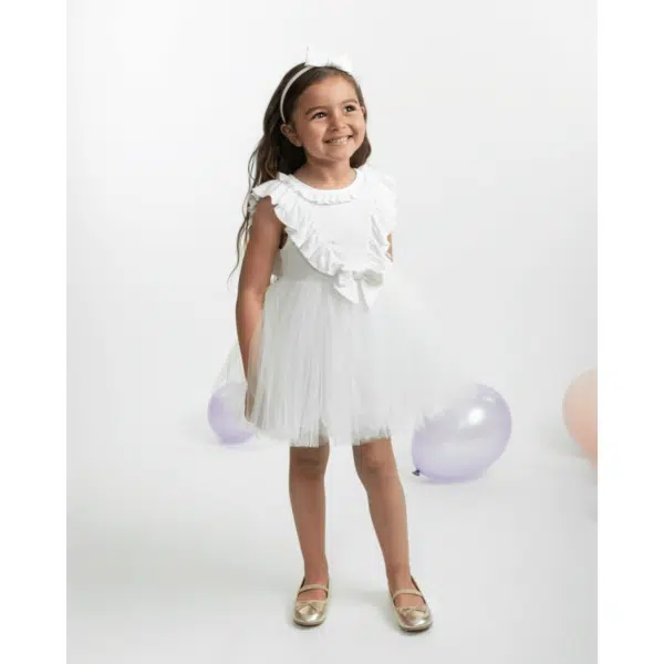 Caramelo Girls Ribbed Tulle Dress with Hairband - Image 3