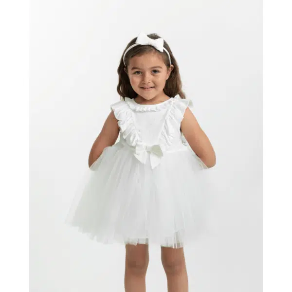 Caramelo Girls Ribbed Tulle Dress with Hairband