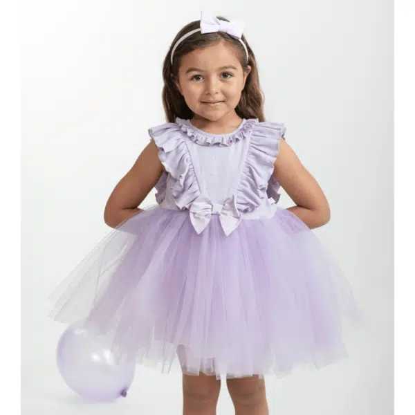 Caramelo Girls Ribbed Tulle Dress with Hairband