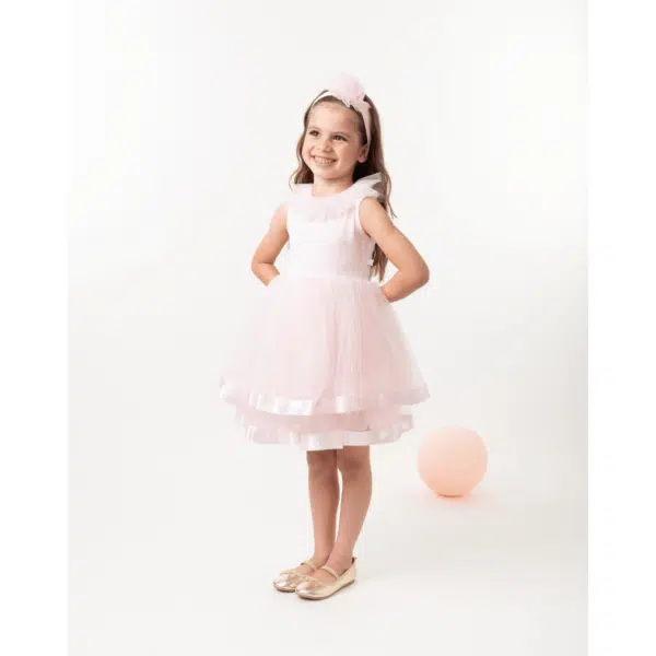 Caramelo Girls Tulle Diamanté Party Dress with Headband - Image 3